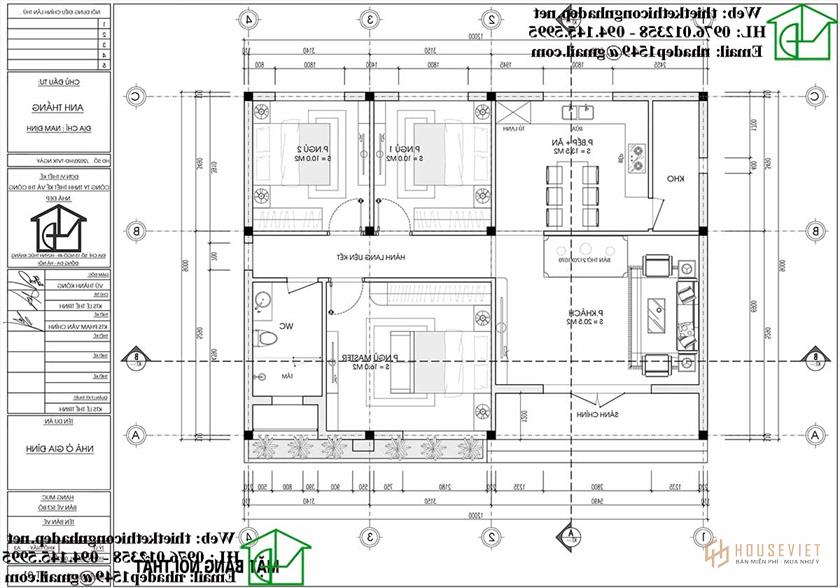 Mặt bằng thiết kế nội thất nhà cấp 4 100m2 NDNC4120