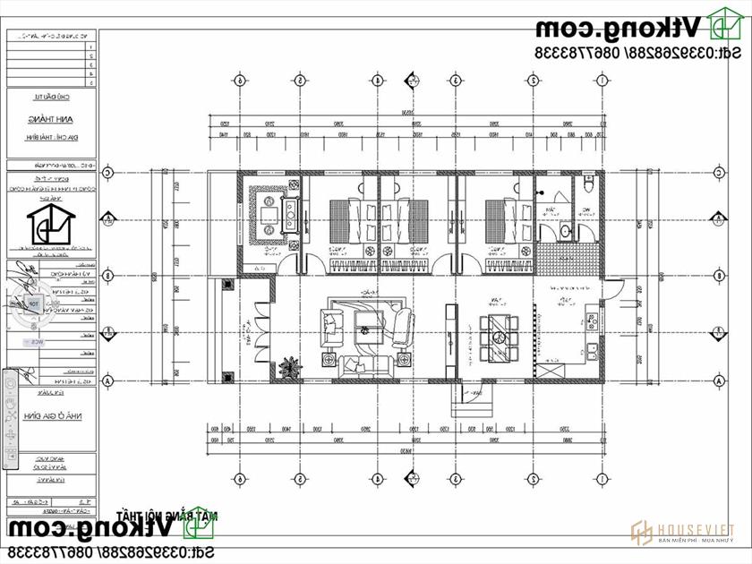 Mặt bằng công năng mẫu nhà cấp 4 mái thái NC453.