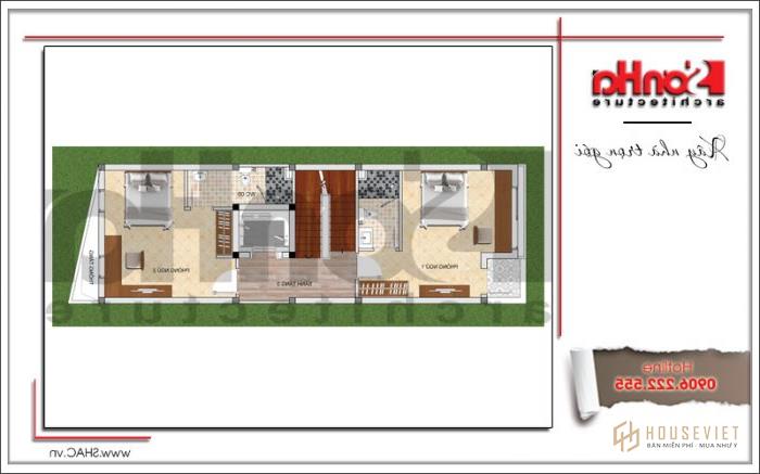 Kiến trúc nhà phố cổ điển đẹp kết hợp kinh doanh mặt tiền 5m tại Quảng Ninh - SH NOP 0153 20 Bản vẽ mặt bằng tầng 3 nhà phố cổ điển diện tích 70m2 tại Quảng Ninh
