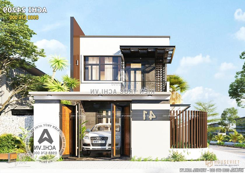 Không gian mặt tiền mẫu nhà 2 tầng hiện đại mặt tiền 8m Không gian mặt tiền mẫu nhà 2 tầng hiện đại mặt tiền 8m