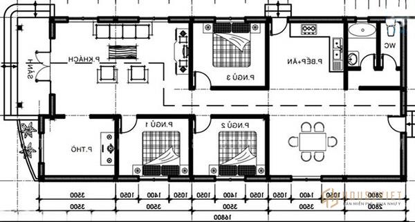 Bản vẽ nhà cấp 4 chi tiết, chú thích cụ thể từng không gian