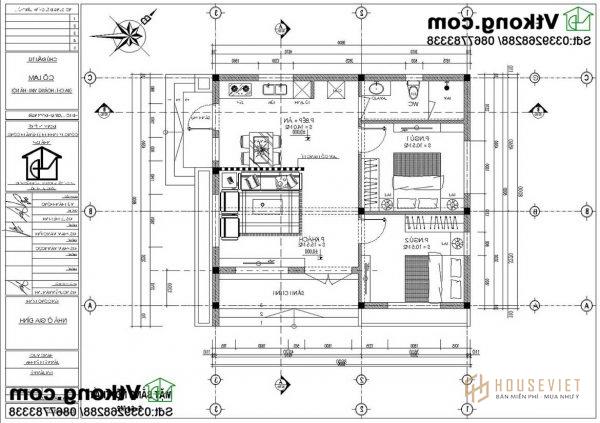 Phương án nội thất nhà cấp 4 mái bằng NC454