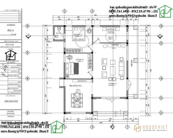 Bản vẽ mặt bằng nhà cấp 4 2 phòng ngủ