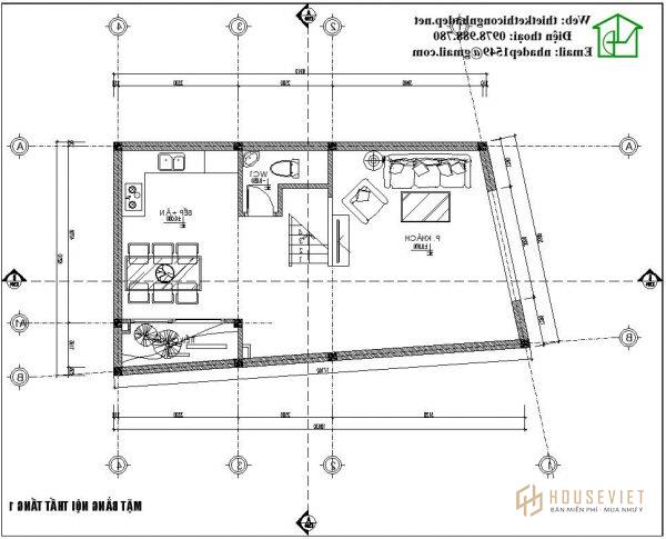 Mặt bằng tầng 1 nhà phố 5 tầng hiện đại NDNP5T2