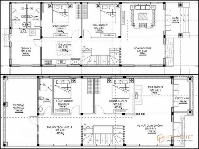 Mẫu nhà 2 tầng 100m2 4 phòng ngủ 