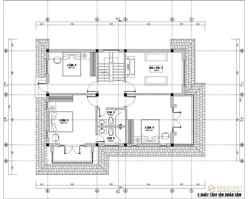 Mẫu nhà 2 tầng 100m2 4 phòng ngủ 