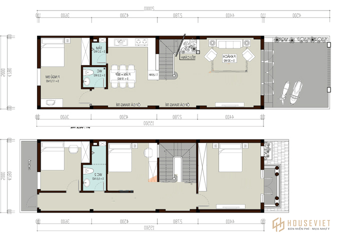 Mẫu nhà 2 tầng 100m2 4 phòng ngủ 