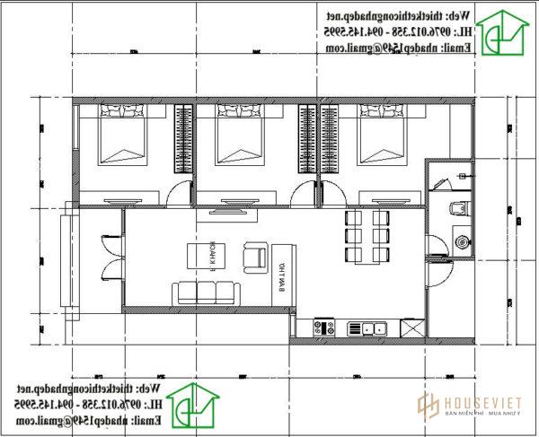 Bản vẽ mặt bằng nhà cấp 4 mái thái đẹp NDNC429