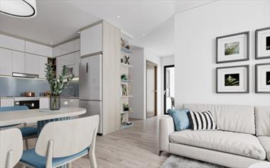 Thiết kế căn hộ 63m2 bằng gỗ MDF xanh chống ẩm