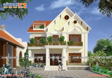 Mẫu nhà 2 tầng tân cổ điển mái thái đơn giản ở nông thôn đẹp - BT1705
