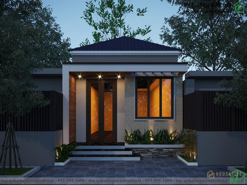 Phối cảnh ban đêm mẫu thiết kế nhà cấp 4 mái thái 4,5x18m NDNC4170 kiểu Nhật