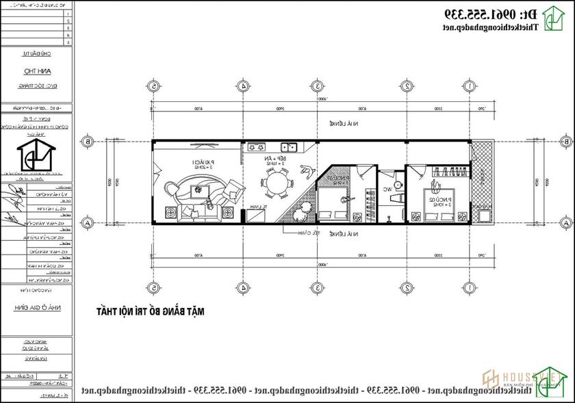 Phương án nội thất mẫu nhà cấp 4 mái thái 4,5x18m NDNC4170