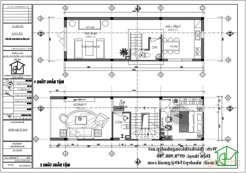 Mặt bằng bố trí nội thất tầng 1 và tầng 2 NDNP3T18