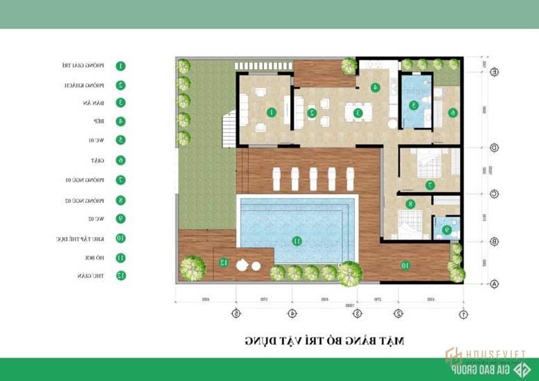 Bản vẽ mặt bằng biệt thự kiểu mỹ hiện đại tại Bình Dương