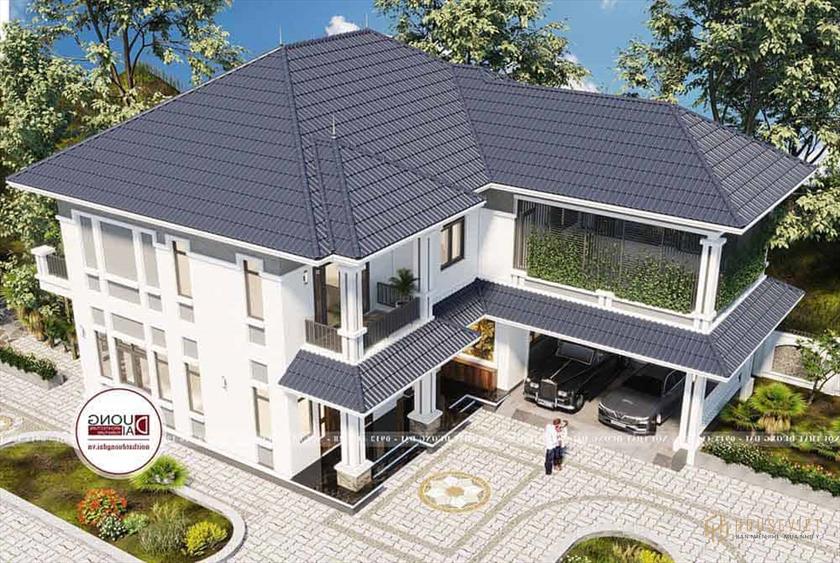 Biệt thự hình chữ L view sân vườn xanh mát rất đẹp.
