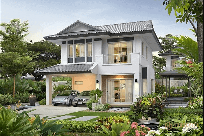 Sân vườn xanh mát bao trùm ngôi biệt thự vườn 2 tầng hiện đại