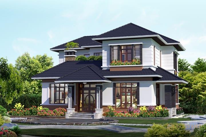Biệt thự vườn đẹp với hệ thống mái thái kiểu nhật chồng lên nhau