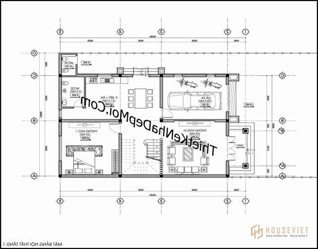 Mặt bằng biệt thự 2 tầng 9x16