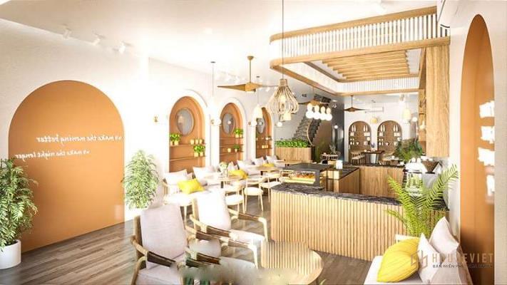 Không gian tầng 1 của mẫu thiết kế quán cafe 2 tầng đẹp