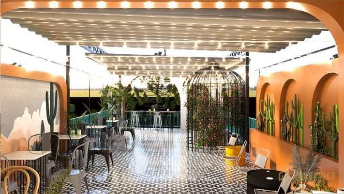 Không gian tầng 2 của mẫu thiết kế quán cafe 2 tầng đẹp