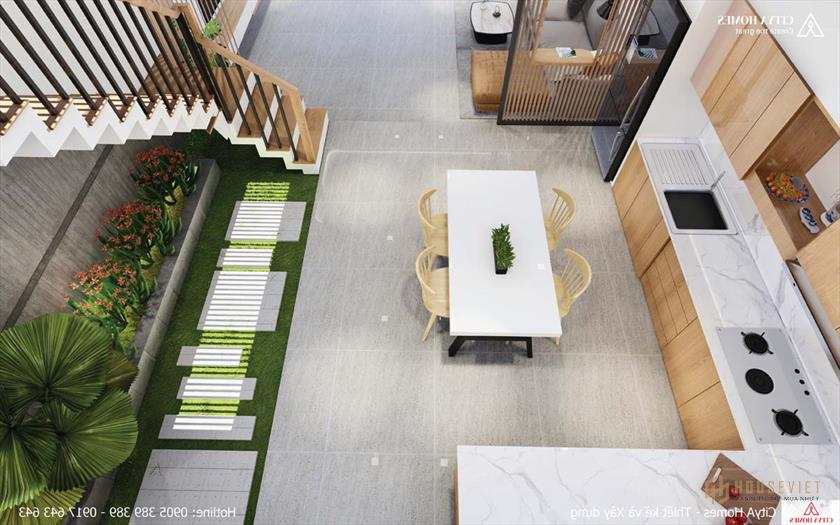 Phòng bếp sáng sủa, thoáng mát và ngập tràn cây xanh