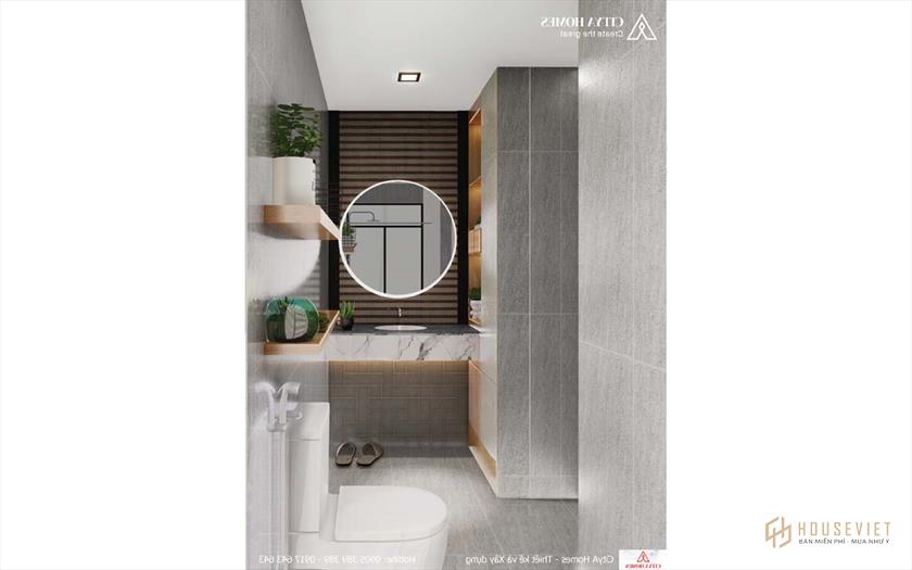 Lavabo kết hợp với thanh gỗ tạo vẻ khác lạ cho chậu rửa