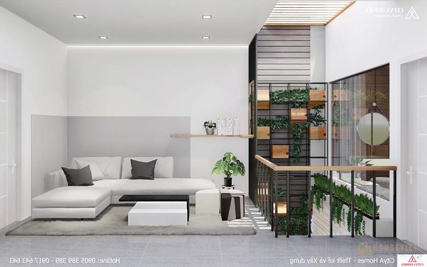 Cận cảnh góc sinh hoạt chung bên giếng trời