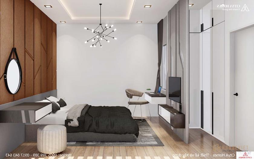 Góc làm việc tích hợp sáng tạo trong phòng ngủ chính