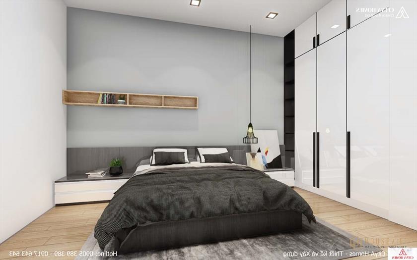 Phòng ngủ rộng rãi với gam màu trắng đen