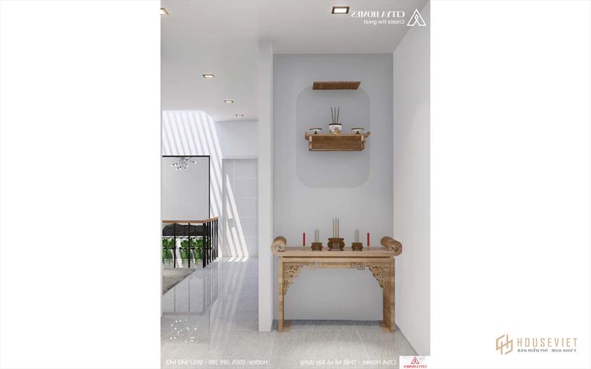 Phòng thờ đơn giản nhưng vẫn đầy đủ yêu cầu tâm linh