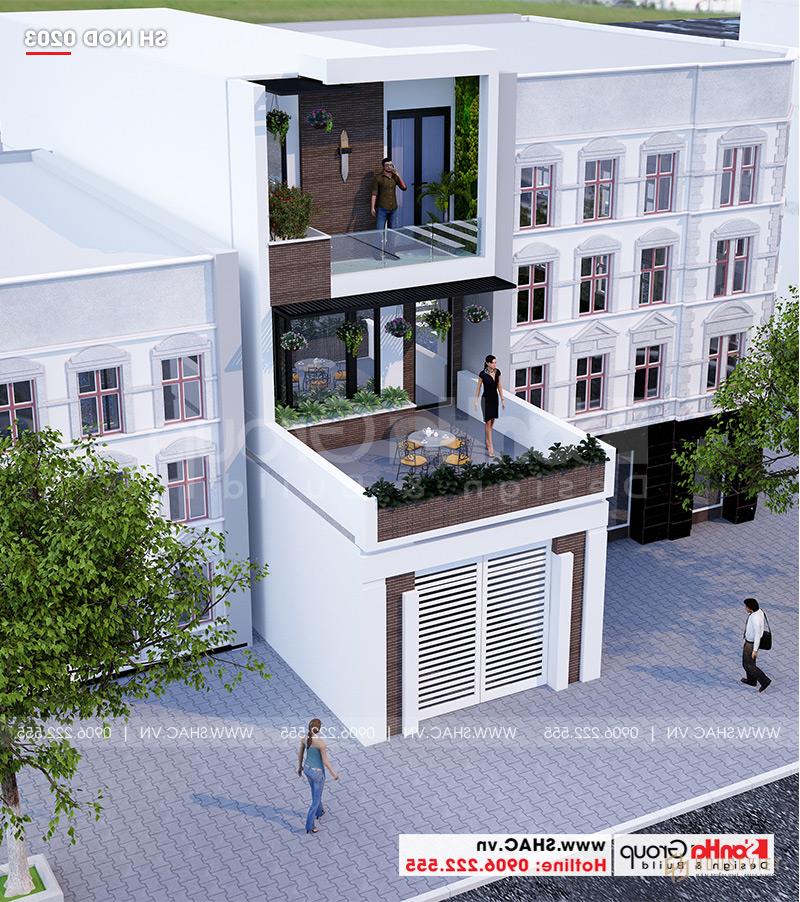 Mẫu thiết kế nhà ống 3 tầng hiện đại 5x15m đẹp tại Hải Phòng - SH NOD 0203 33 Mẫu nhà ống hiện đại mặt tiền 5m sở hữu không gian trong lành và đáng sống