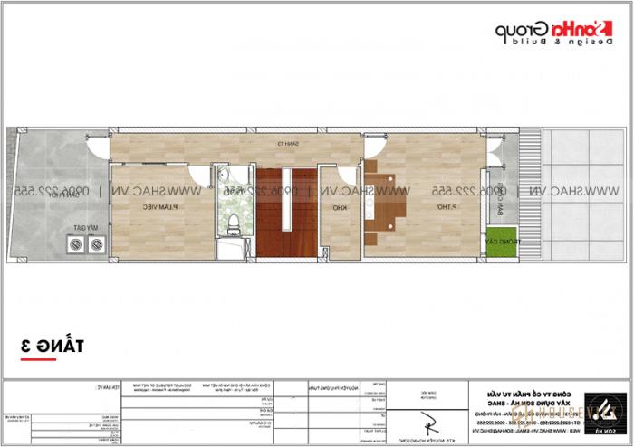 Mẫu thiết kế nhà ống 3 tầng hiện đại 5x15m đẹp tại Hải Phòng - SH NOD 0203 36 Bản vẽ mặt bằng tầng 3 mẫu nhà ống 3 tầng 3 phòng ngủ hiện đại tại Hải Phòng