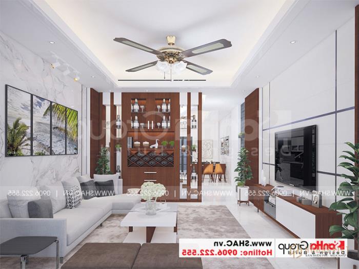 Mẫu thiết kế nhà ống 3 tầng hiện đại 5x15m đẹp tại Hải Phòng - SH NOD 0203 38 Thiết kế nội thất phòng khách hiện đại nhà 3 tầng sang trọng tại Hải Phòng