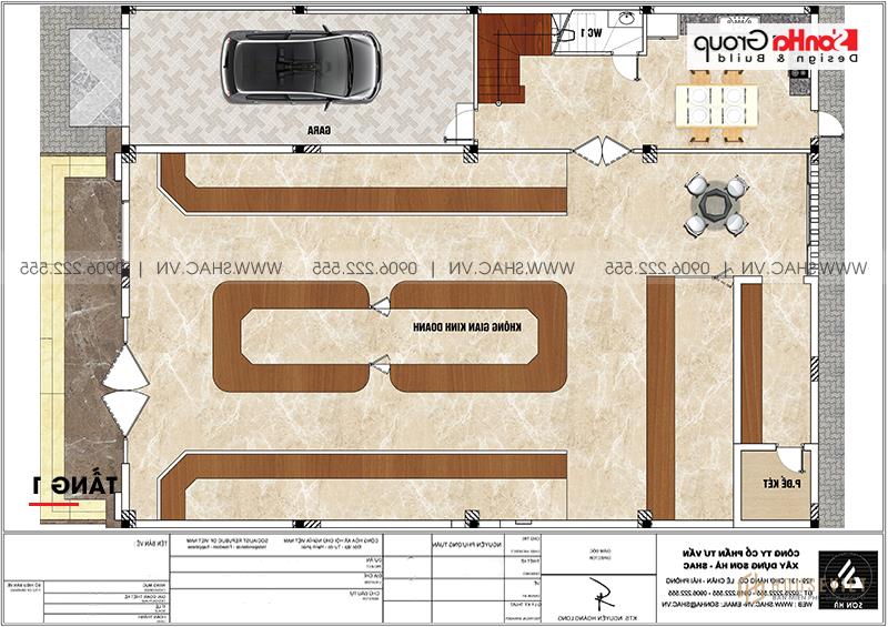 Mẫu biệt thự tân cổ điển 3 tầng 15m x 20m kết hợp kinh doanh tại Hải Phòng - SH BTP 0149 4 Bản vẽ chi tiết công năng tầng 1 biệt thự tân cổ điển kết hợp kinh doanh tại Hải Phòng