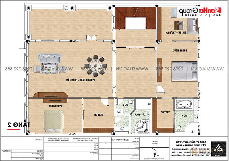 Mẫu biệt thự tân cổ điển 3 tầng 15m x 20m kết hợp kinh doanh tại Hải Phòng - SH BTP 0149 5 Bản vẽ chi tiết công năng tầng 2 biệt thự tân cổ điển kết hợp kinh doanh tại Hải Phòng