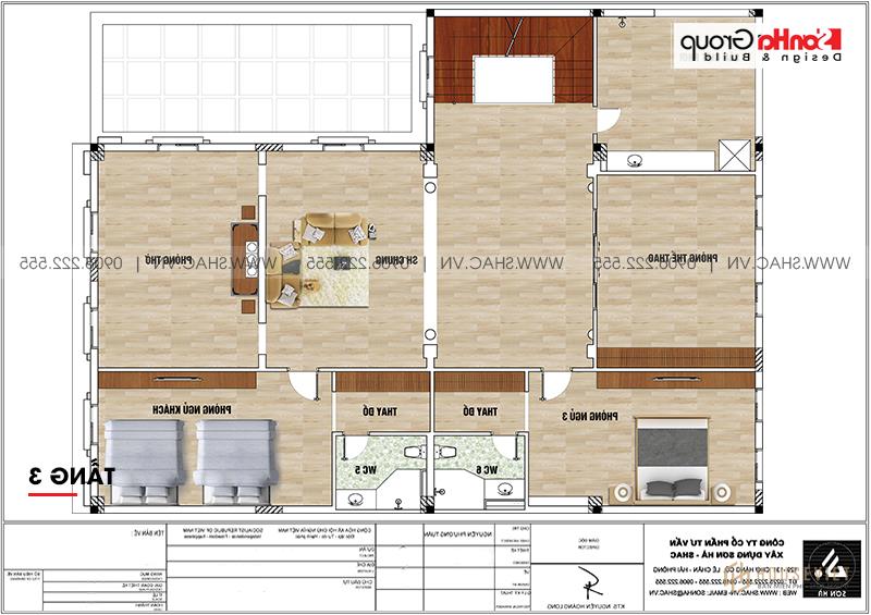 Mẫu biệt thự tân cổ điển 3 tầng 15m x 20m kết hợp kinh doanh tại Hải Phòng - SH BTP 0149 6 Bản vẽ chi tiết mặt bằng công năng tầng 3 biệt thự tân cổ điển kết hợp kinh doanh tại Hải Phòng