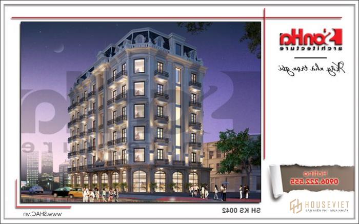 Mẫu thiết kế khách sạn tiêu chuẩn 4 sao đẹp tại Quảng Ninh - SH KS 0042 18 2 mẫu thiết kế kiến trúc khách sạn cổ điển Pháp sang trọng tại Quảng Ninh sh ks 0042