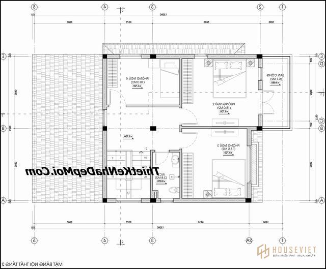 Mặt bằng nhà 2 tầng 4 phòng ngủ 100m2