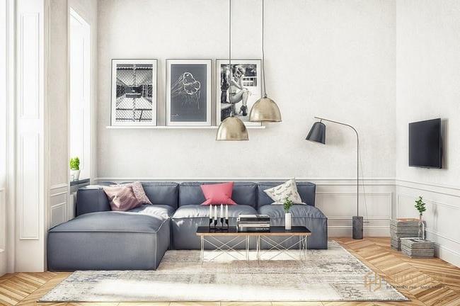 một thiết kế phòng khách nổi bật với tông màu trắng xám