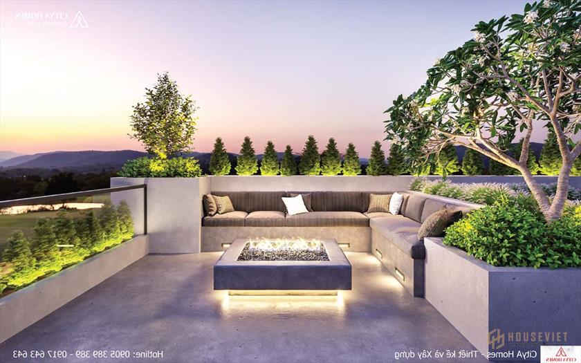 Ban công có khu vực nghỉ ngơi, ăn uống và ngắm cảnh siêu thư thái