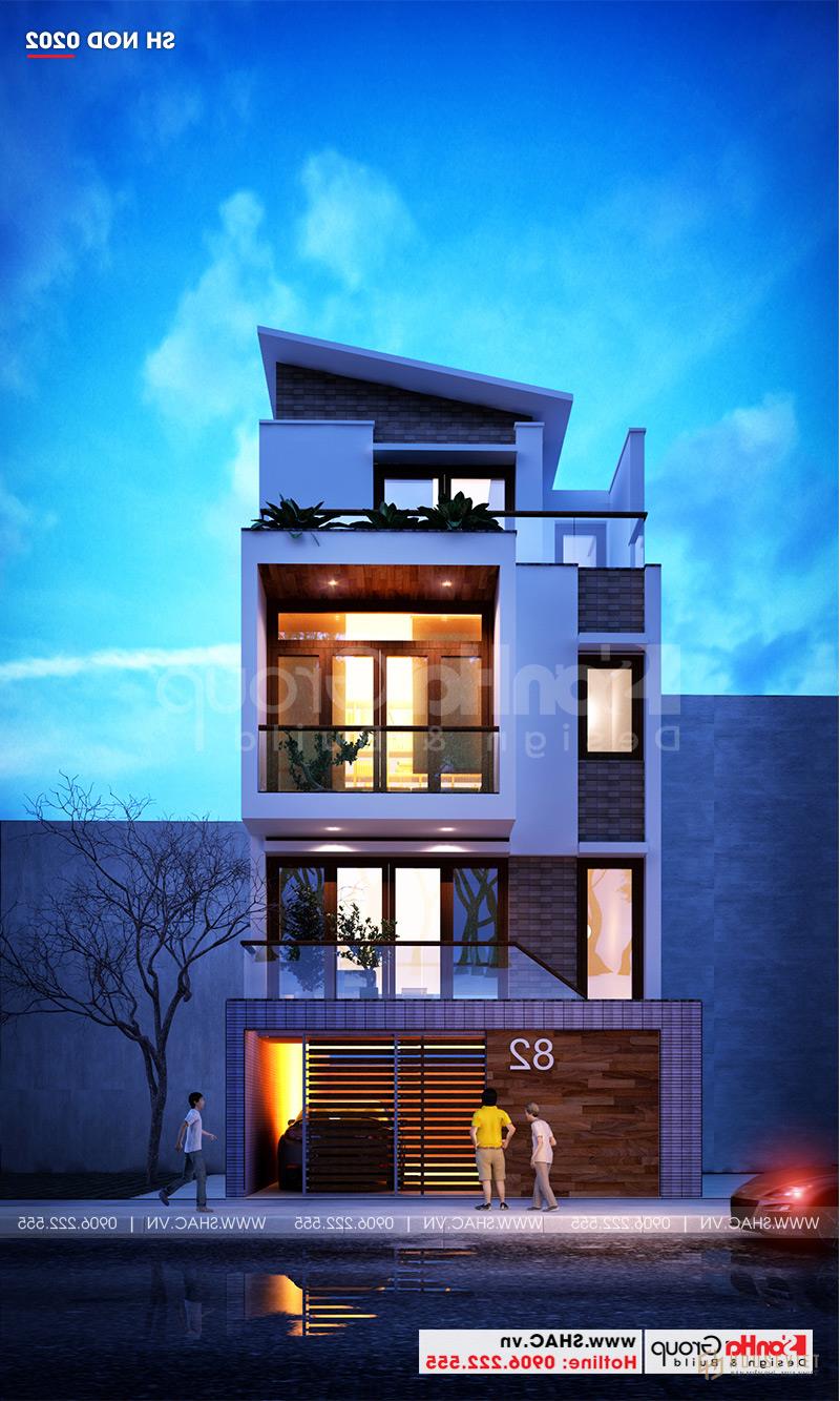 Mẫu nhà ống 4 tầng đẹp hiện đại có gara tại Hà Nội - SH NOD 0202 17 Mẫu thiết kế nhà ống hiện đại có gara ô tô trong nhà diện tích 6x16,5m