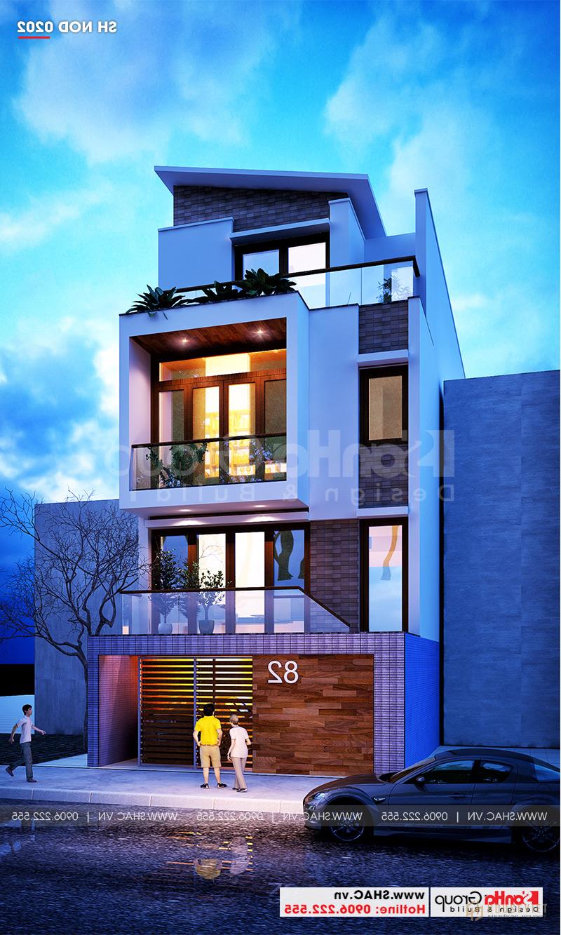 Mẫu nhà ống 4 tầng đẹp hiện đại có gara tại Hà Nội - SH NOD 0202 18 Mẫu nhà ống 4 tầng đẹp hiện đại phong cách hiện đại có gara ô tô