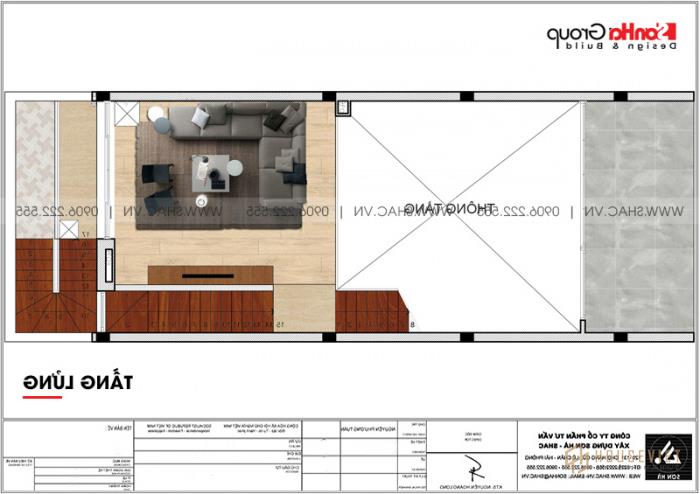 Mẫu nhà ống 4 tầng đẹp hiện đại có gara tại Hà Nội - SH NOD 0202 20 Bản vẽ mặt bằng công năng tầng lửng của mẫu nhà ống hiện đại mặt tiền 6m tại Hà Nội
