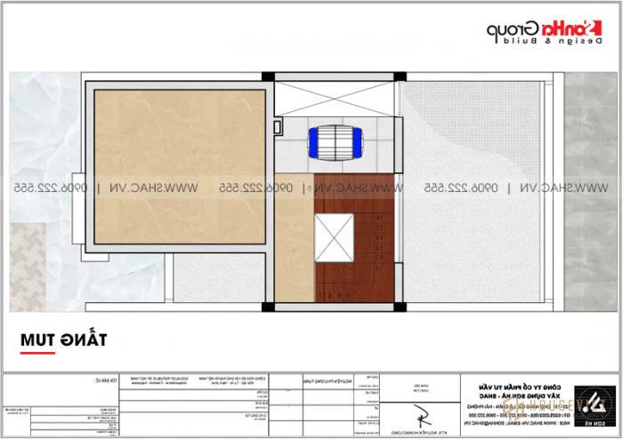 Mẫu nhà ống 4 tầng đẹp hiện đại có gara tại Hà Nội - SH NOD 0202 23 Bản vẽ mặt bằng công năng tầng tum mẫu nhà hiện đại mặt tiền 6m tại Hà Nội