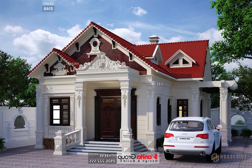 Biệt thự tân cổ điển mái thái 1 tầng 130m2 mặt tiền 10m - SH BTP 0148 1 Biệt thự tân cổ điển 1 tầng 130m2 mặt tiền 10m2