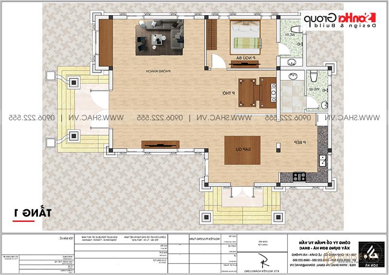 Biệt thự tân cổ điển mái thái 1 tầng 130m2 mặt tiền 10m - SH BTP 0148 5 Mặt bằng tổng thể mẫu biệt thự 1 tầng mái thái kiến trúc tân cổ điển