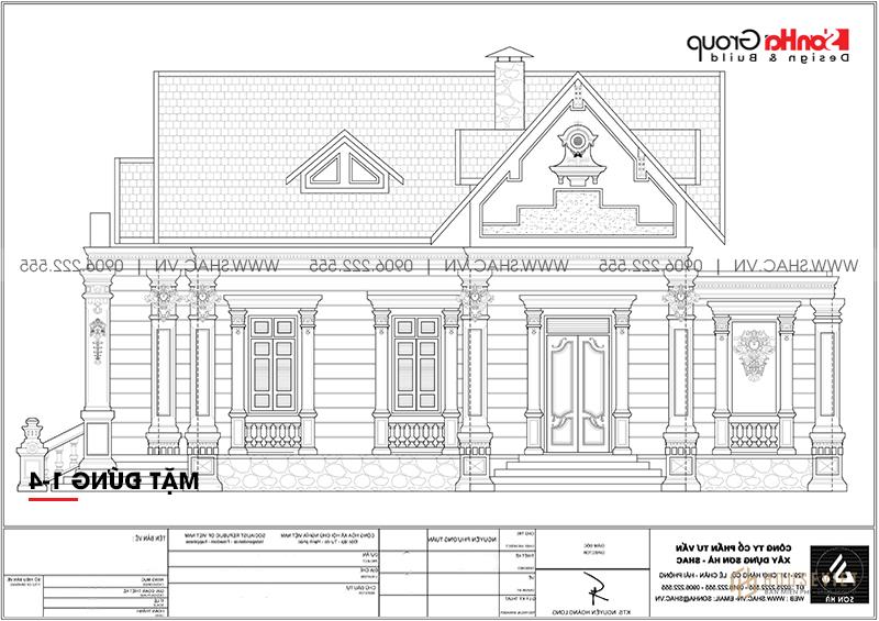 Biệt thự tân cổ điển mái thái 1 tầng 130m2 mặt tiền 10m - SH BTP 0148 7 Bản vẽ mặt tiền biệt thự tân cổ điển 1-4 tầng tại Hải Phòng