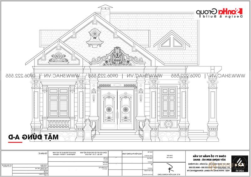 Biệt thự tân cổ điển mái thái 1 tầng 130m2 mặt tiền 10m - SH BTP 0148 8 Bản vẽ mặt tiền trục quảng cáo biệt thự tân cổ điển 1 tầng tại Hải Phòng
