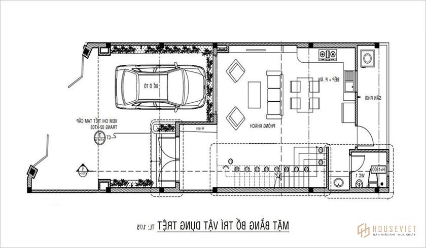 Mẫu nhà ống 2 tầng 3 phòng ngủ có gara ô tô