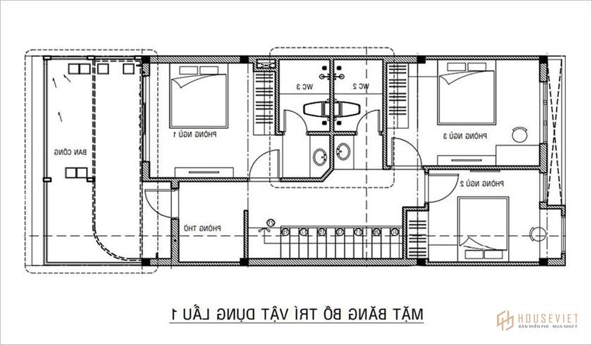 Mẫu nhà ống 2 tầng 3 phòng ngủ có gara ô tô